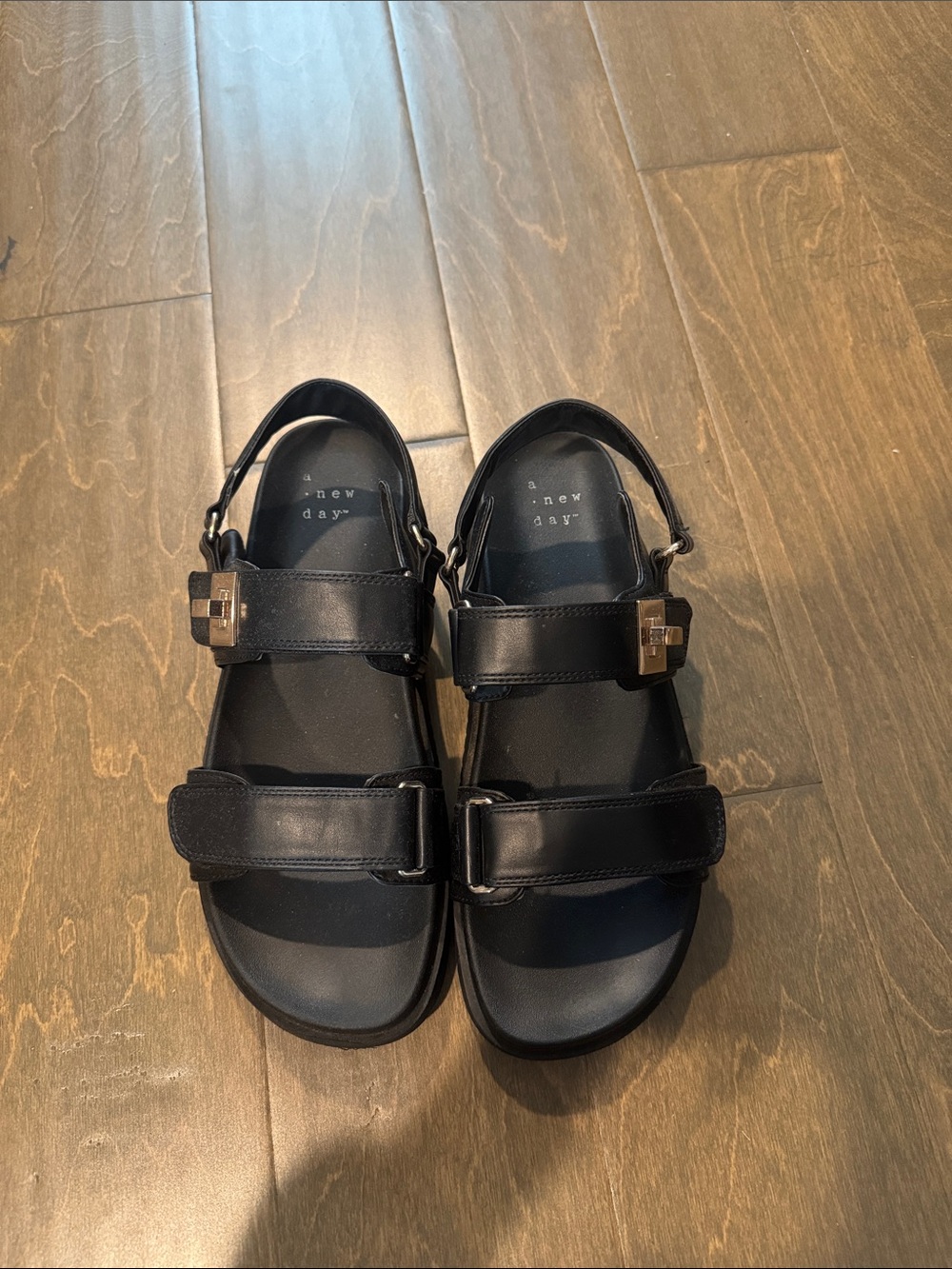 a new day Black Double-Strap Buckle Sandals
